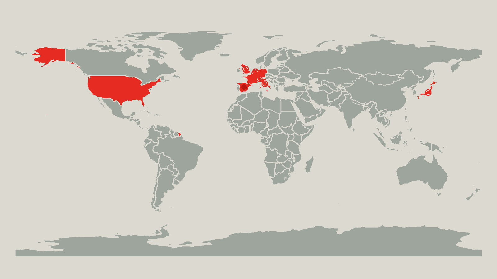 Mapa mundial con los mercados prioritarios de importación de Valmo Car Broker destacados